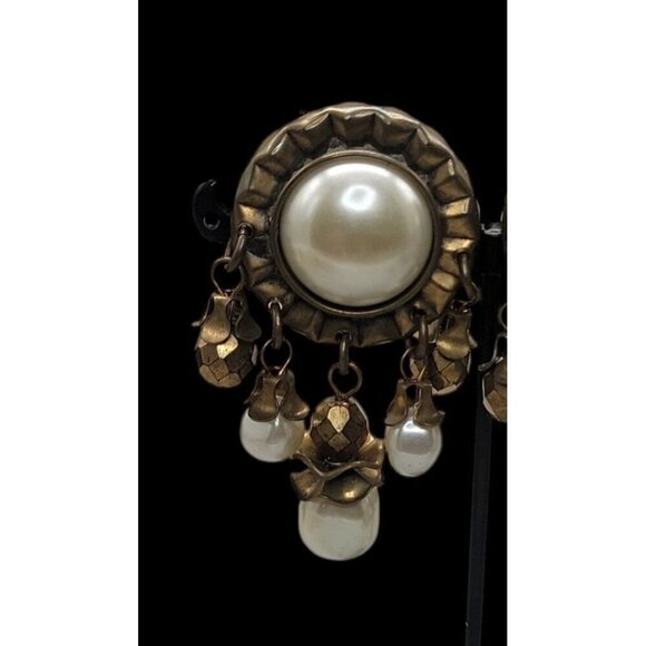 Baer SF Post Earrings With Faux Pearls & Dangling Beads Statement Vintage - Picture 4 of 15